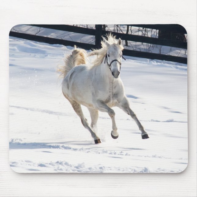 Weißes Pferd im Schnee Mousepad (Vorne)