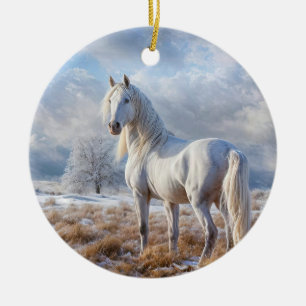 Weißes Pferd im Schnee Weihnachtsfeiertag Keramik Ornament