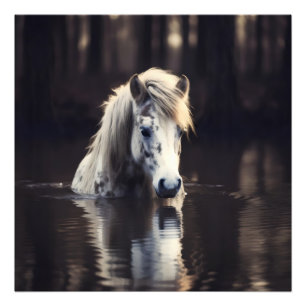 Weißes Pferd im See Fotodruck