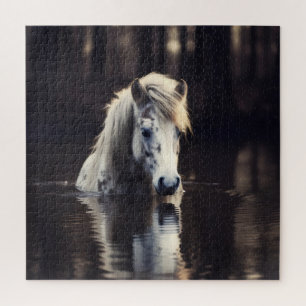 Weißes Pferd im See Puzzle