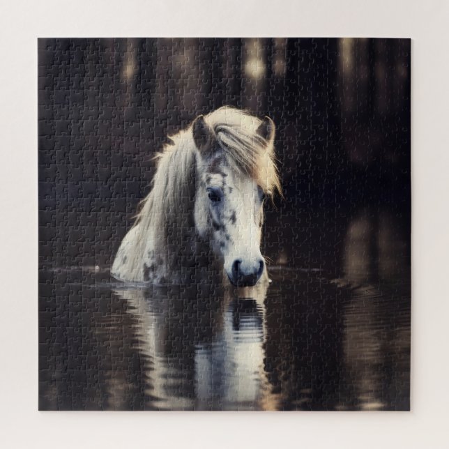 Weißes Pferd im See Puzzle (Vertikal)