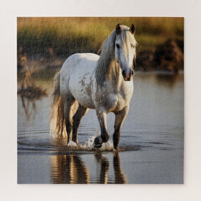 Weißes Pferd im See Puzzle (Vertikal)