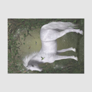 Weißes Pferd im Wald mit Vögeln Seidenpapier