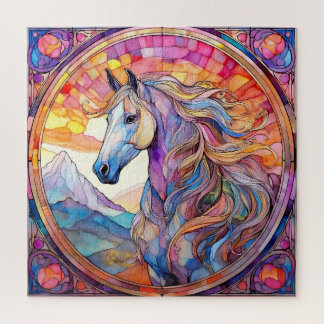 Weißes Pferd in Bleiglas Puzzle
