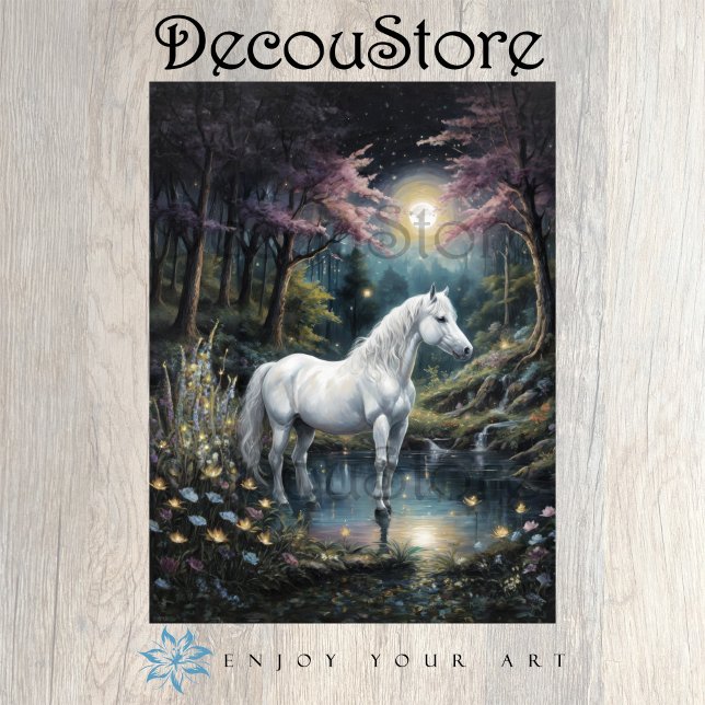 Weißes Pferd in einer Friedlichen Oase Seidenpapier (Von Creator hochgeladen)