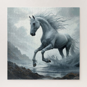 Weißes Pferd läuft durch Wasser Puzzle
