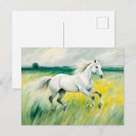 Weißes Pferd läuft über die Wiese Postkarte