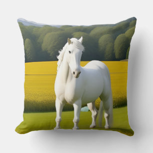 Weißes Pferd mit Blumengirlande Kissen