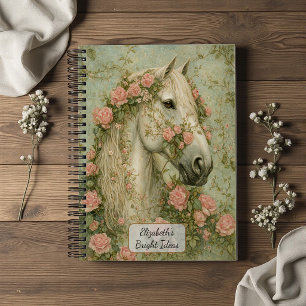 Weißes Pferd mit Rosen Notizbuch