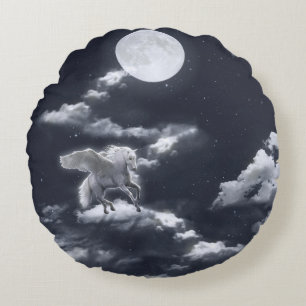 Weißes Pferd: Mondlicht. Rundes Kissen