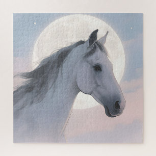 Weißes Pferd Mondlichtporträt Puzzle