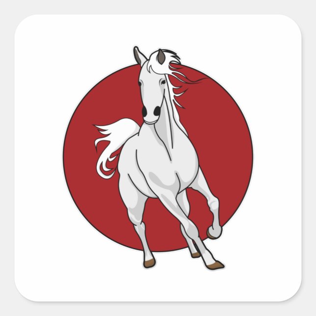 Weißes Pferd Quadratischer Aufkleber (Vorderseite)