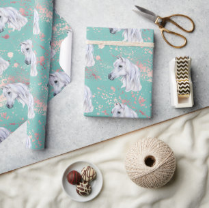 Weißes Pferd Rosa Geburtstagskind Girl Cowgirl Geschenkpapier