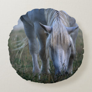 Weißes Pferd Rundes Kissen