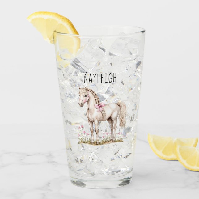 Weißes Pferd und Blume Glas (Vorderseite Ice)