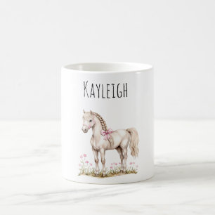 Weißes Pferd und Blume Kaffeetasse