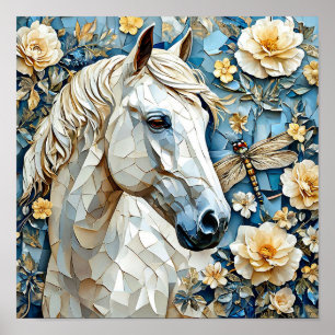 Weißes Pferd und Blume Poster