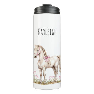 Weißes Pferd und Blume Thermosbecher