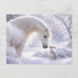 Weißes Pferd und Bunny Schnee Weihnachten