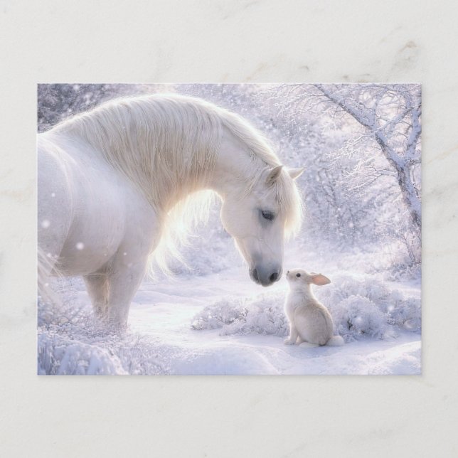 Weißes Pferd und Bunny Schnee Weihnachten  (Vorderseite)