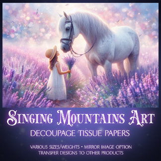 Weißes Pferd und Mädchen im Lavendel-Wiese-Dekoupa Seidenpapier
