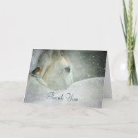 Weißes Pferd & Vogel im Winter Schneefall Danke