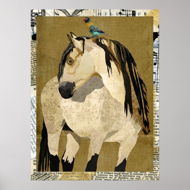 WEIßES PFERD & VOGEL Kunst Poster (Vorne)