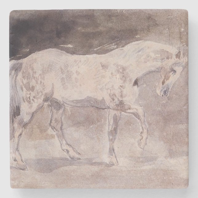 Weißes Pferd (von Eugene Delacroix) Steinuntersetzer (Vorderseite)