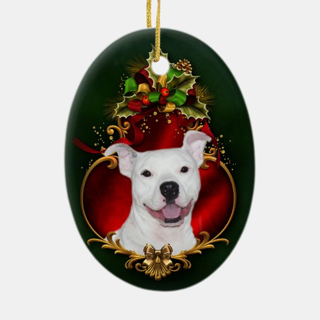 Weißes pitbull Weihnachten Keramikornament (Hinten)
