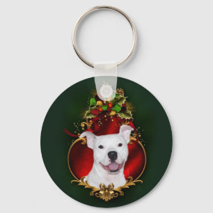 Weißes pitbull Weihnachten Schlüsselanhänger