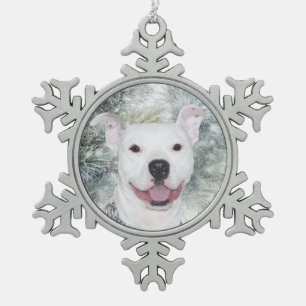 Weißes pitbull Weihnachten Schneeflocken Zinn-Ornament