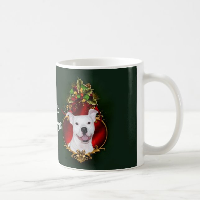 Weißes pitbull Weihnachten Tasse (Rechts)