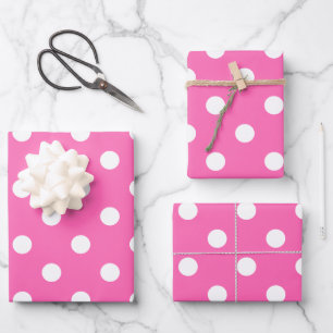 Weißes Polka-Dot-Muster auf heiß rosa Geschenkpapier Set