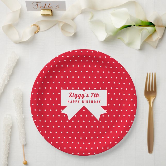 Weißes Polka Dots Rotes Papier Platte Pappteller (Hochzeit)
