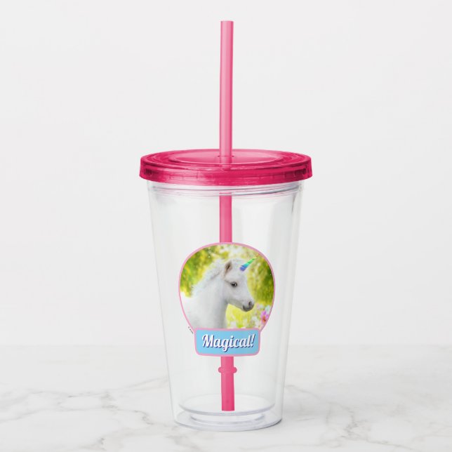 Weißes Pony Einhorn Acryltrinkbecher (Vorderseite)