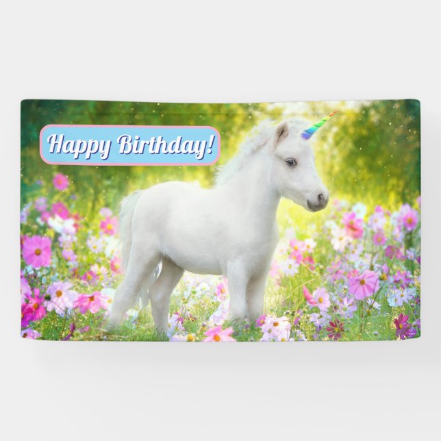 Weißes Pony Einhorn Banner (Horizontal)