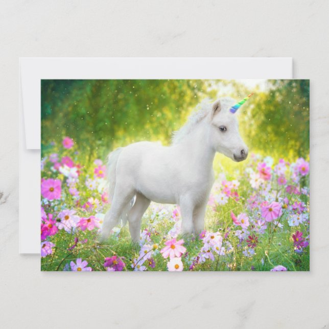 Weißes Pony Einhorn Einladung (Vorderseite)