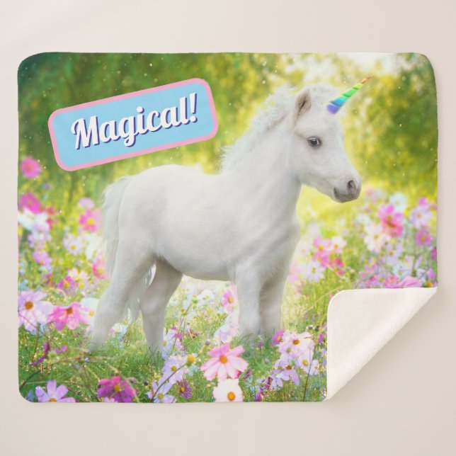 Weißes Pony Einhorn Sherpadecke (Vorderseite (Horizontal))