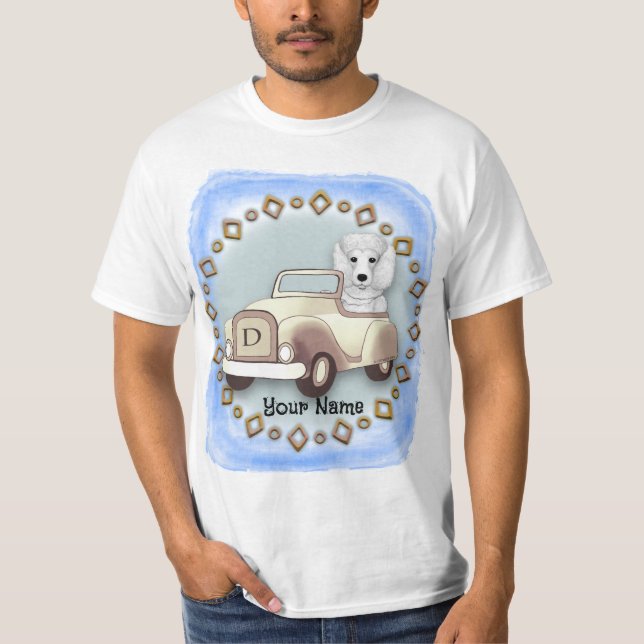 weißes Poodle-Auto T-Shirt (Vorderseite)