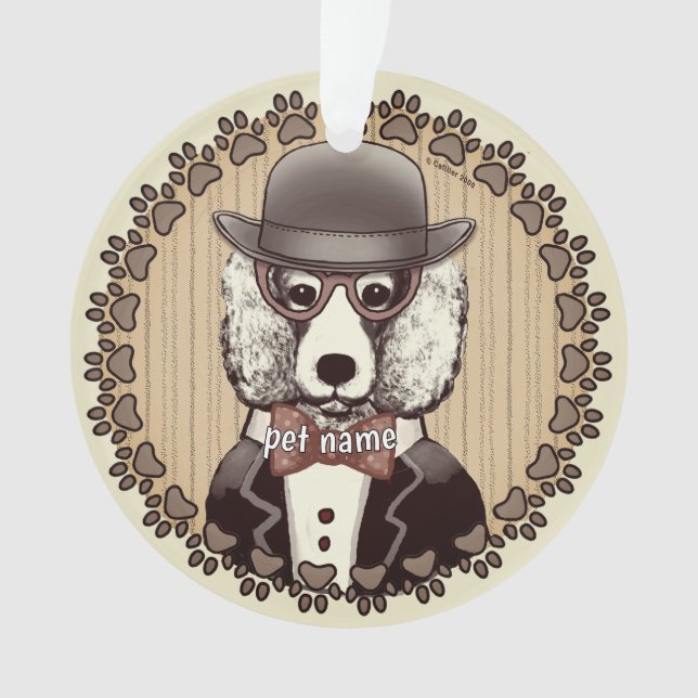 Weißes Poodle mit Brille Ornament (Vorderseite)