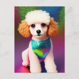 Weißes Poodle mit Cremeohren auf Regenbogenfunkel Postkarte