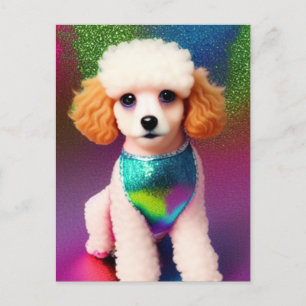 Weißes Poodle mit Cremeohren auf Regenbogenfunkel Postkarte