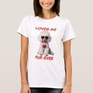 Weißes Poodle Rotes Herz Herzförmige Sonnenbrille T-Shirt
