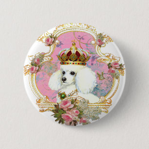 weißes Poodle wi rosa roses gold für fini clr bkgr Button