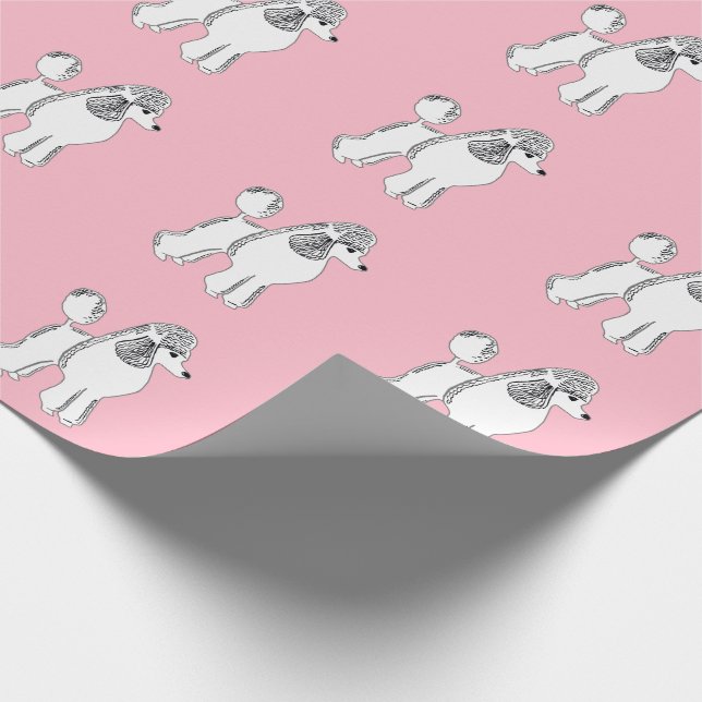 Weißes Poodles-Muster rosa Wrapping Paper Geschenkpapier (Ecke)