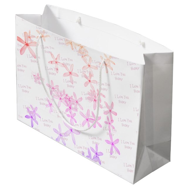 "Weißes Posie-Muster"  Große Geschenktüte (Rückseite Schrägansicht)