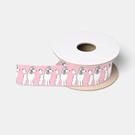 Weißes Pudel-Muster erröten rosa Satin-Band Satinband