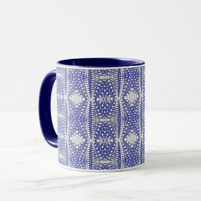 Weißes Punktmuster auf Blau Tasse (Vorderseite Links)