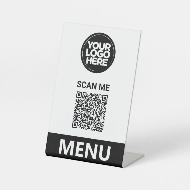 Weißes Qr-Code-Menü | Logo Berührungslos Modern Sockelschild (Vorderseite)