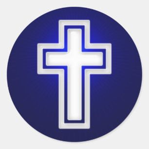 Weißes religiöses Kreuz   CHRISTLICH Runder Aufkleber